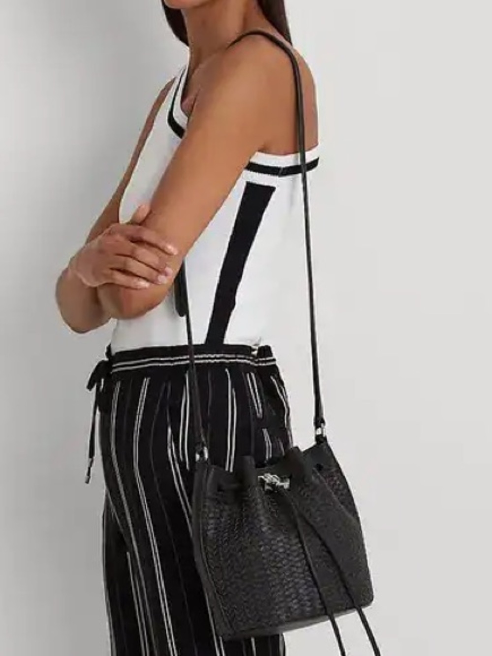 Ralph Lauren Woven Leather Drawstring Bucket Bag - Picture 2 of 13